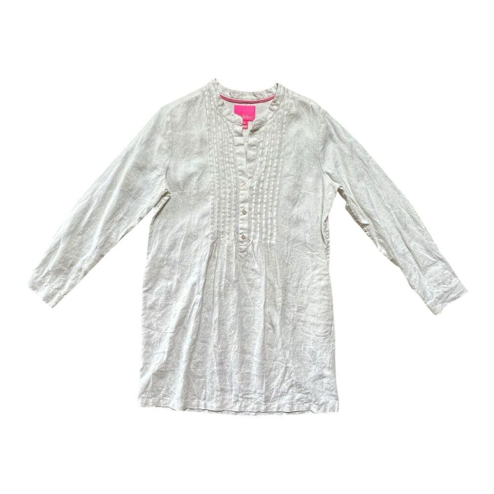 Lilly Pulitzer Linen Shirt Dress Size 10 White, Shells Print